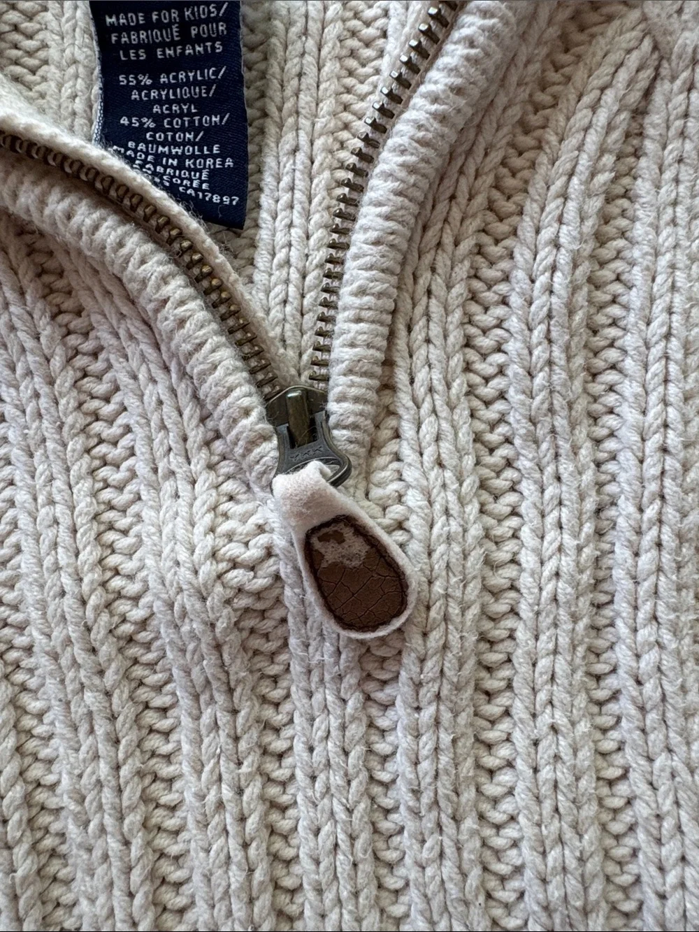 2001 VINTAGE GAP Kids 7-8Y Cream Ribbed Half-Zip Sweater
